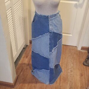 Vintage maxi patchwork denim skirt